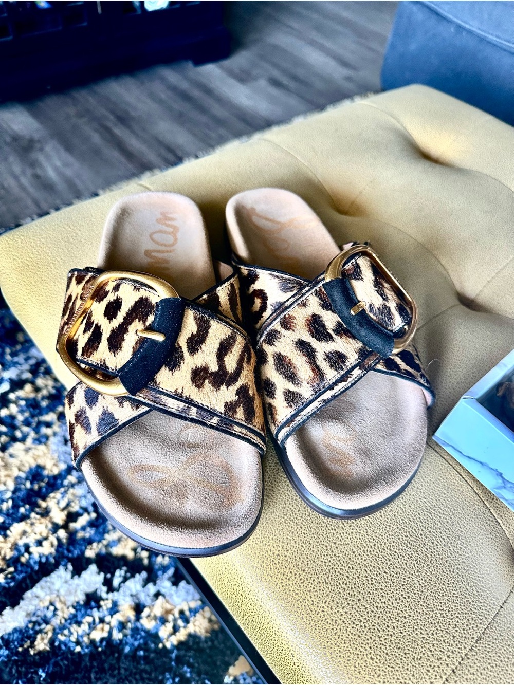 Darla Gold Buckle Leopard Slides 9.5 - Picture 7 of 7